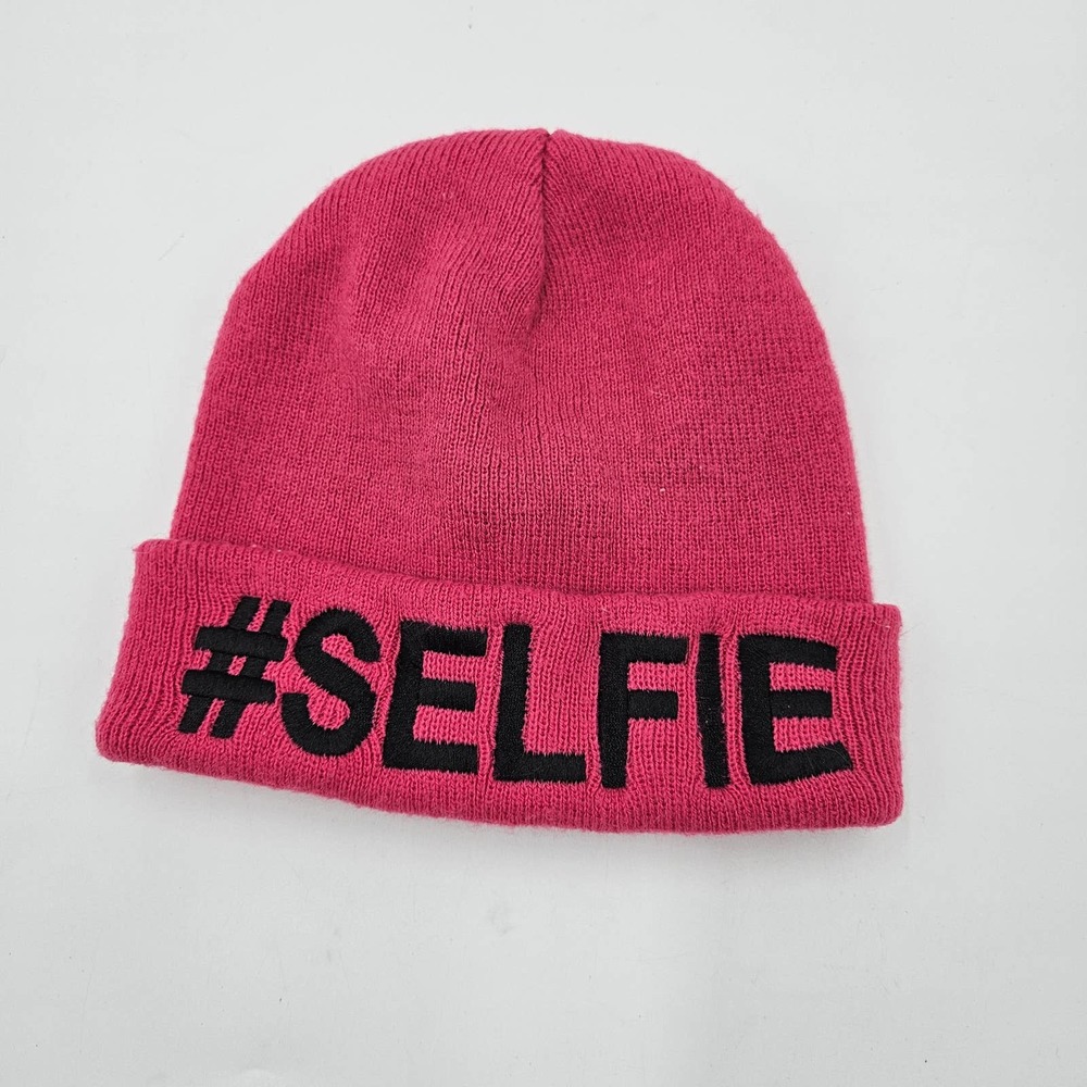 Claire's Hot Pink Black Bad Hair Day Statement Hat Beanie Hashtag Selfie